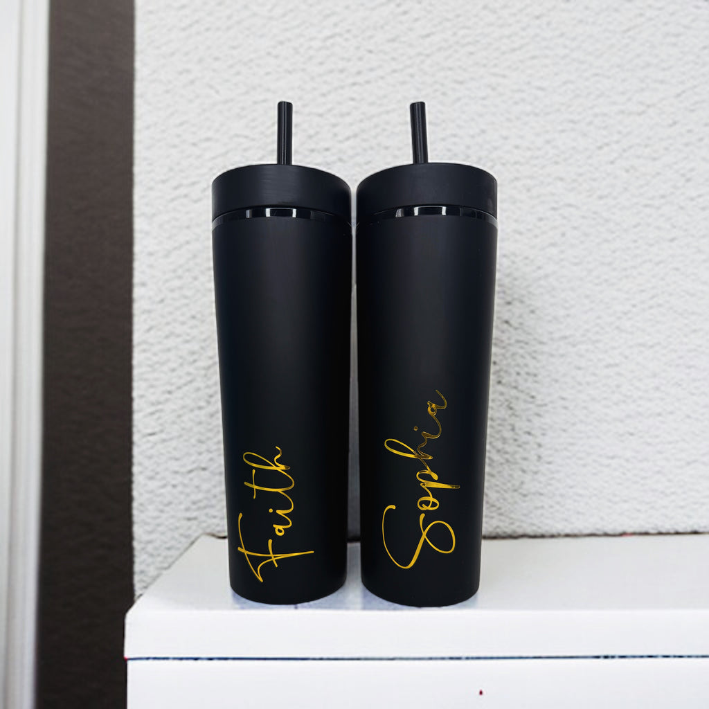 16oz Black Personalised Tumbler – Gold Vinyl