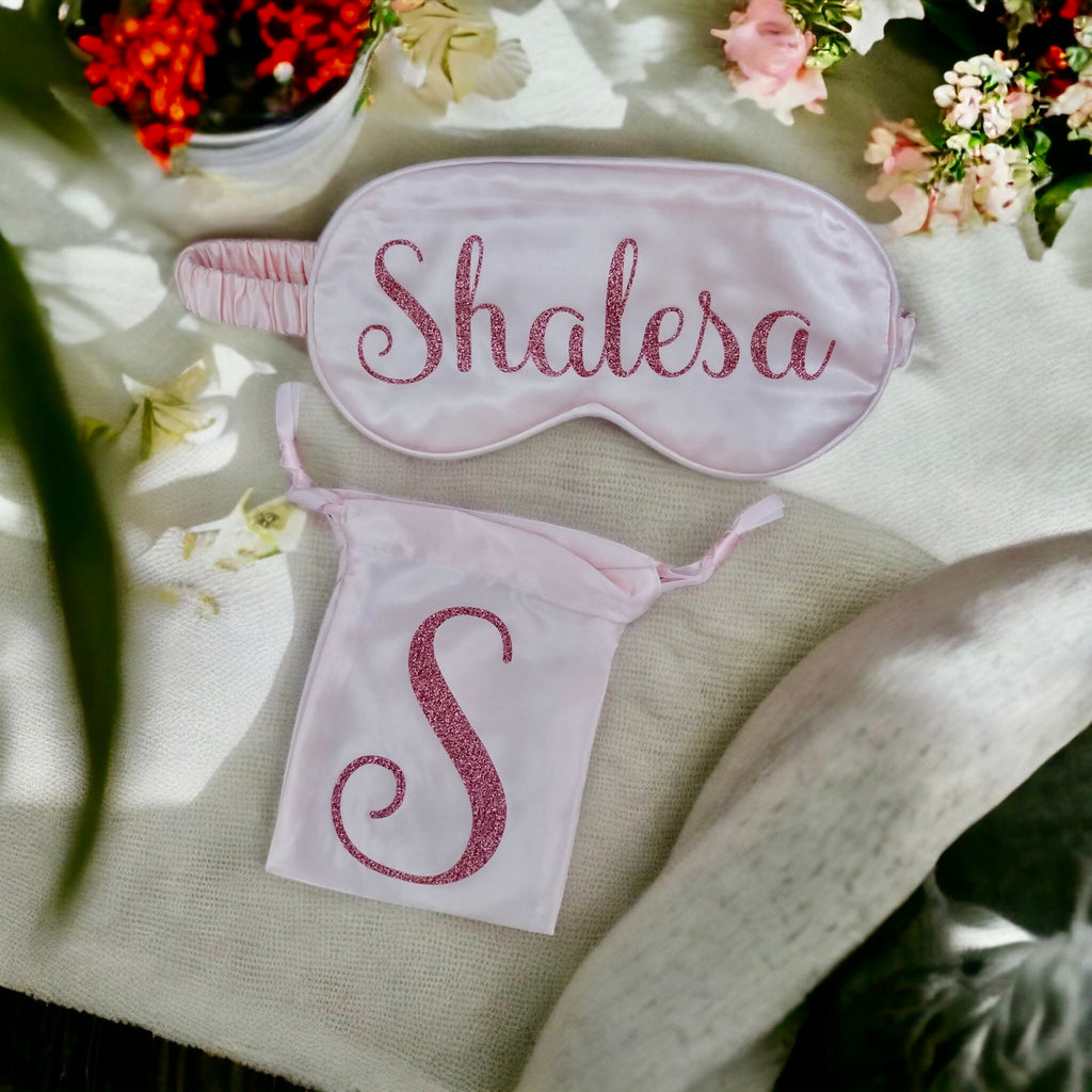 Personalised Pink Silk Eye Mask — Custom Name Sleep Mask
