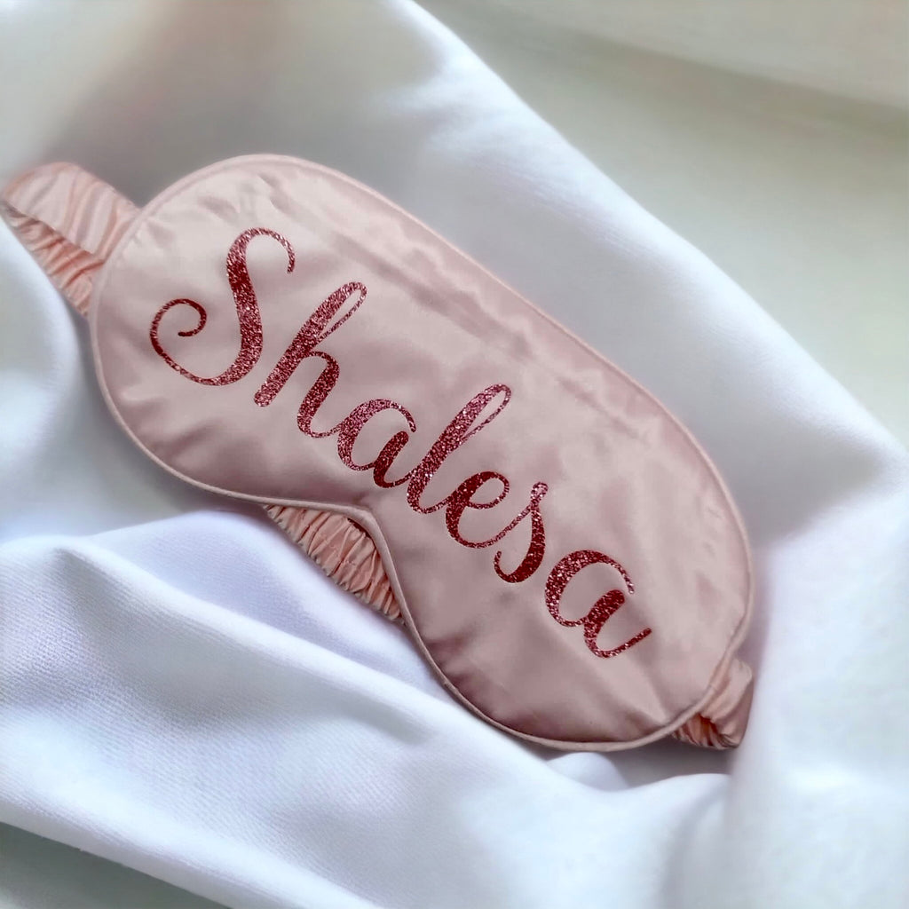 Personalised Pink Silk Eye Mask — Custom Name Sleep Mask