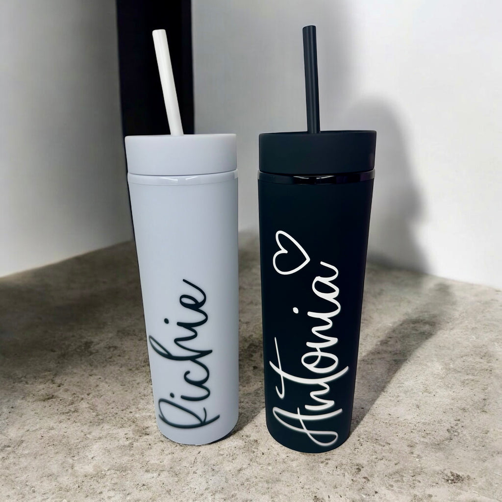 16oz Personalised Tumbler – Black with White Text (His & Hers Options)