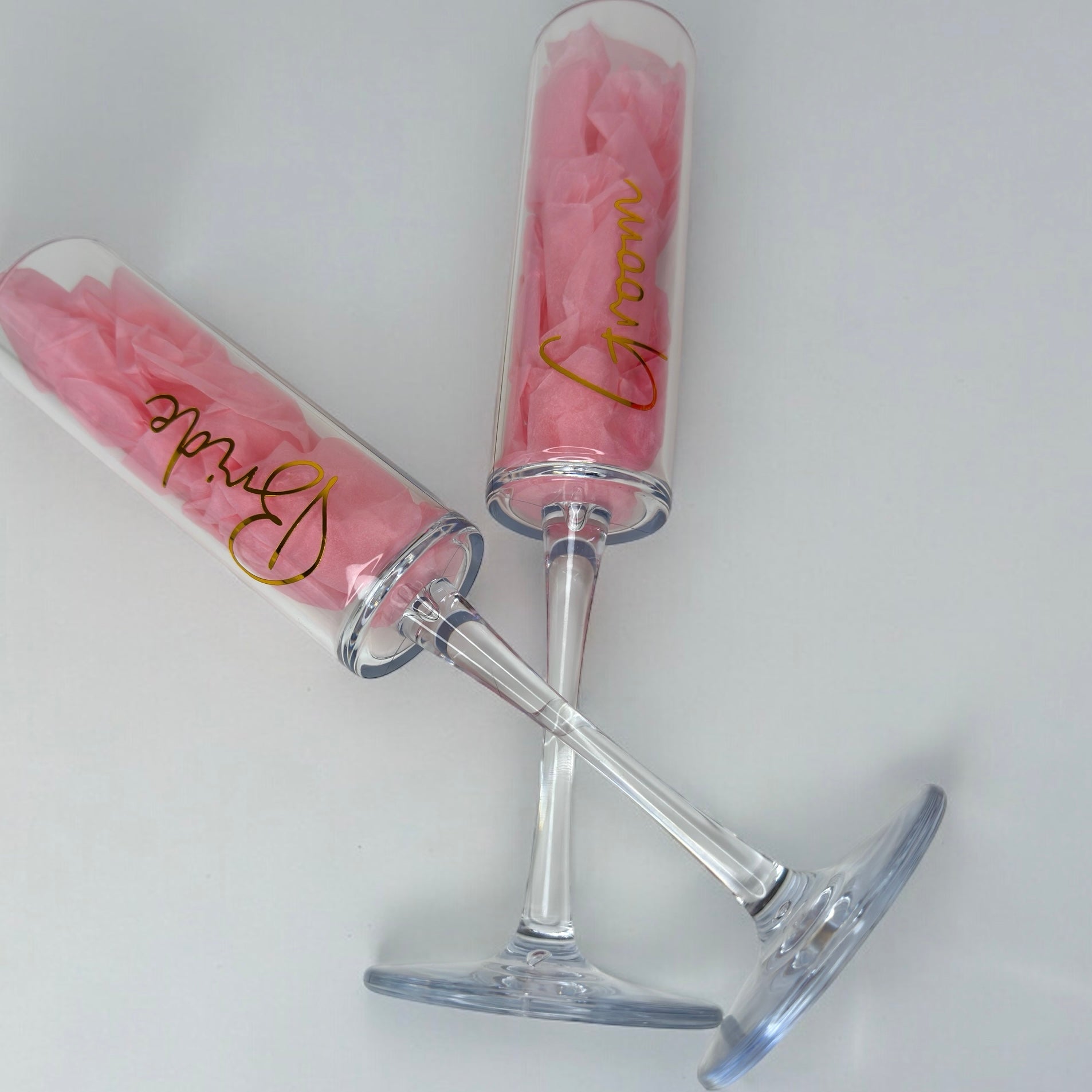 Bride & Groom Personalised Champagne Flutes – Gold Vinyl Wedding Glasses