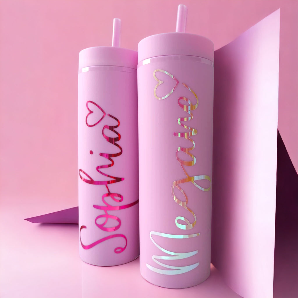 16oz Pink Personalised Tumbler – Holographic Vinyl (Dark Pink / Opal)