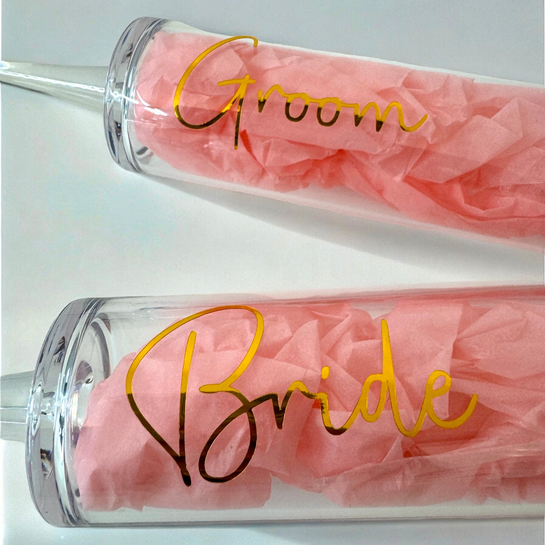 Bride & Groom Personalised Champagne Flutes – Gold Vinyl Wedding Glasses