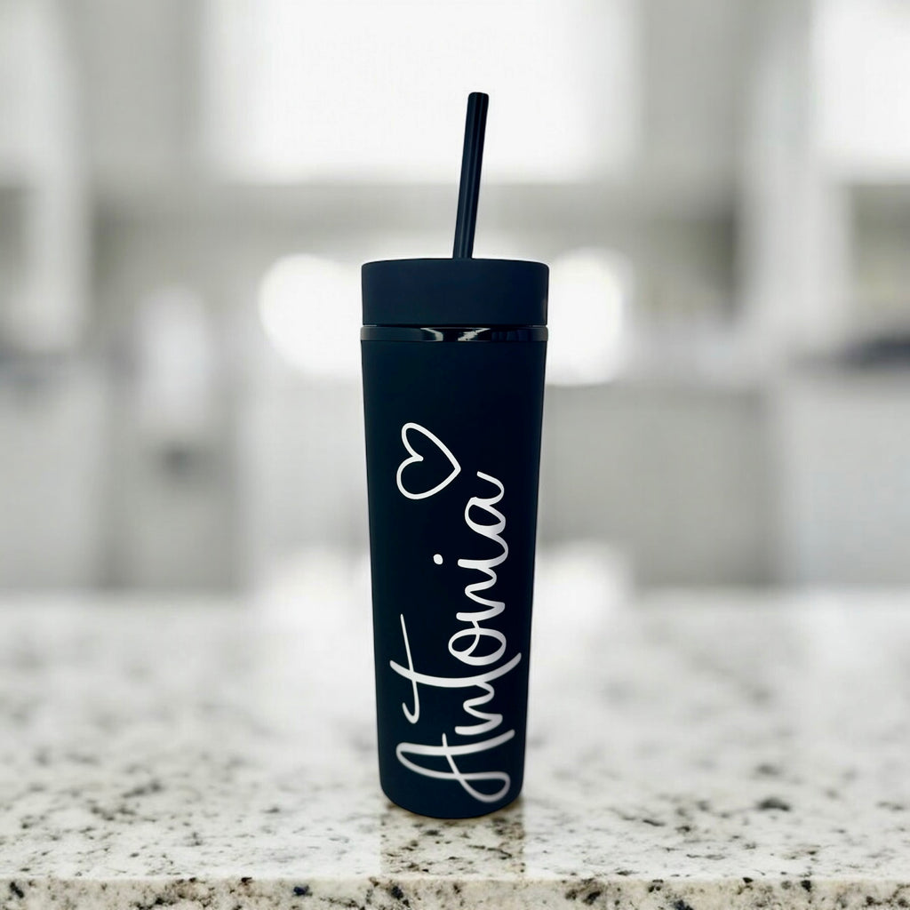 16oz Personalised Tumbler – Black with White Text (His & Hers Options)