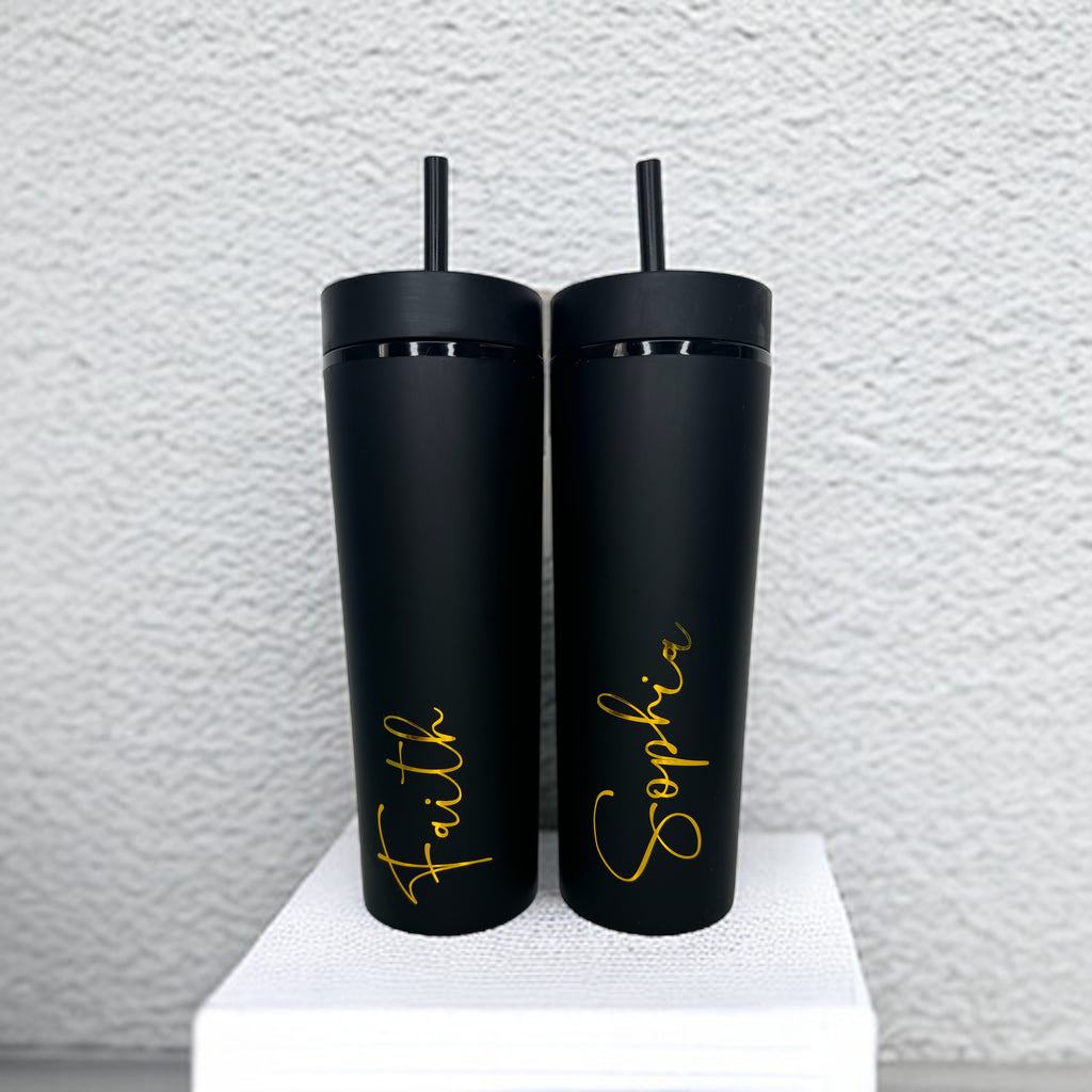 16oz Black Personalised Tumbler – Gold Vinyl