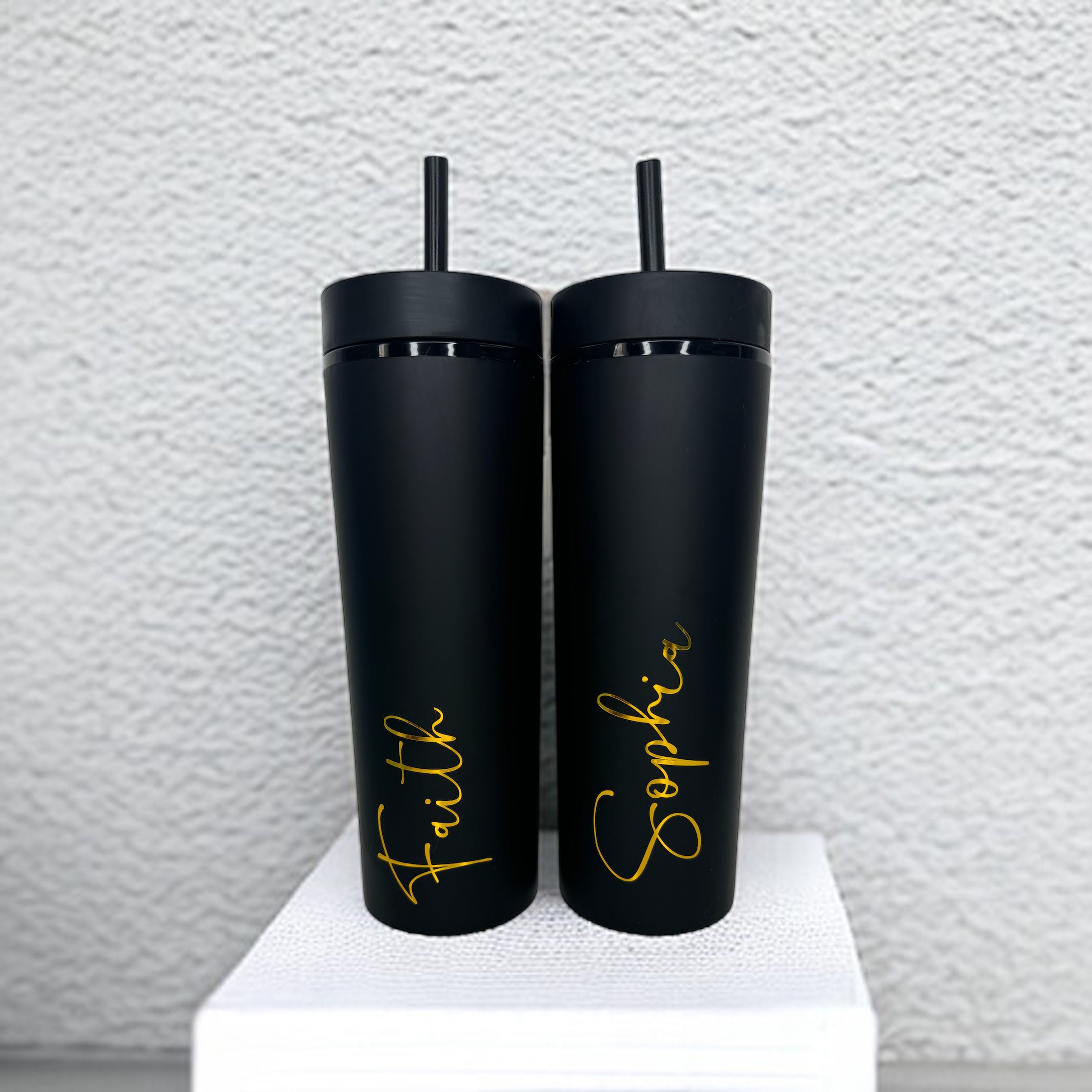 16oz Black Personalised Tumbler – Gold Vinyl
