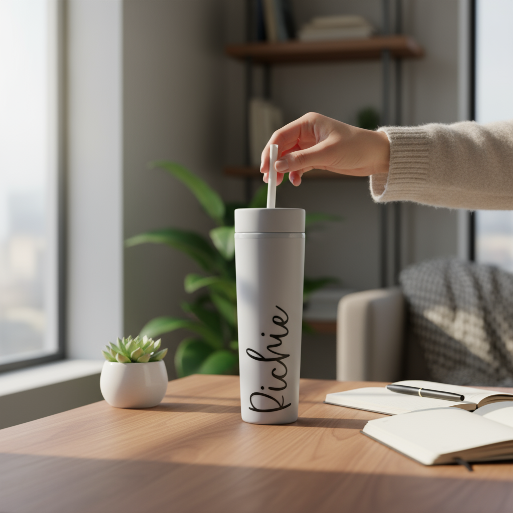 16oz Personalised Tumbler – White with Black Text (His & Hers Options)