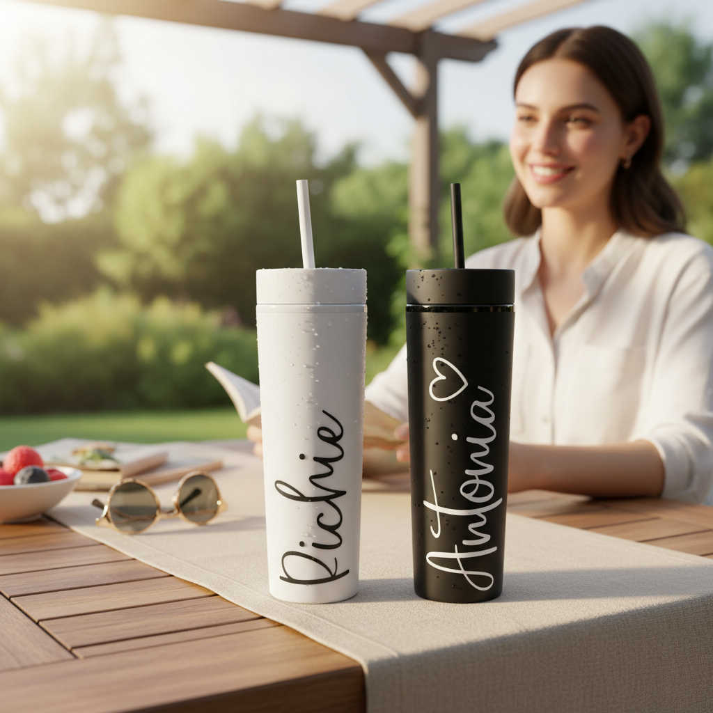 16oz Personalised Tumbler – White with Black Text (His & Hers Options)